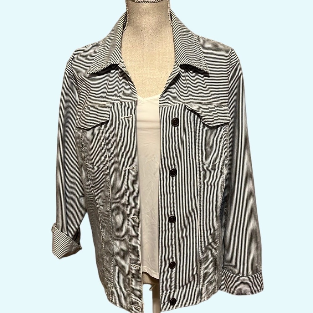 CJ Banks striped blue/white denim jacket, sz 1x